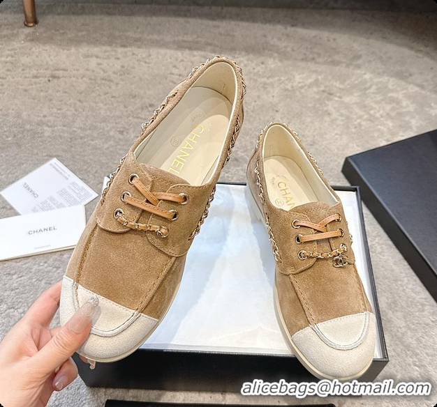 Charming Chanel Moccasins Suede Calfskin Brown & White 60703109
