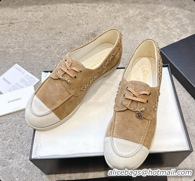 Charming Chanel Moccasins Suede Calfskin Brown & White 60703109