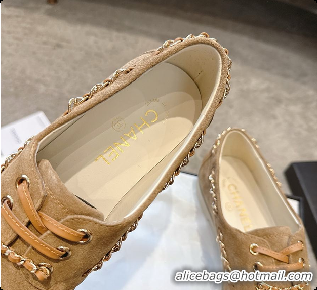 Charming Chanel Moccasins Suede Calfskin Brown & White 60703109