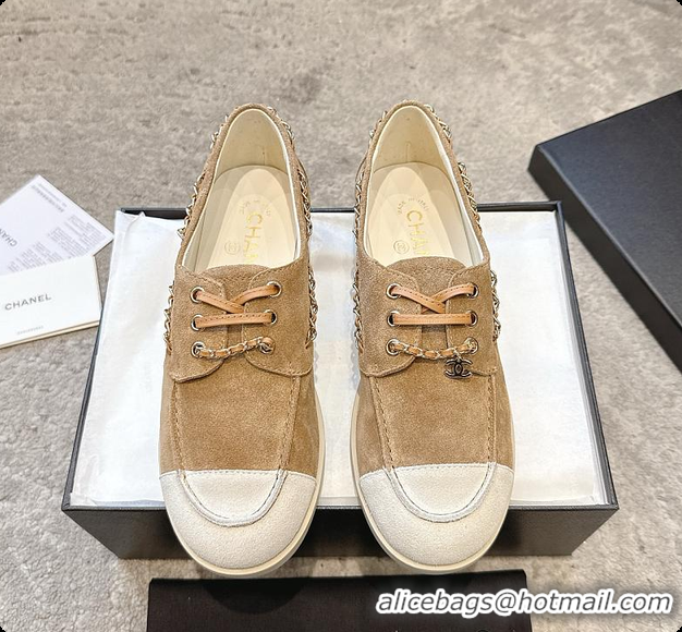 Charming Chanel Moccasins Suede Calfskin Brown & White 60703109