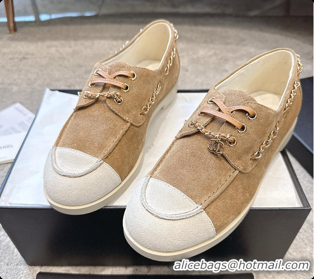 Charming Chanel Moccasins Suede Calfskin Brown & White 60703109