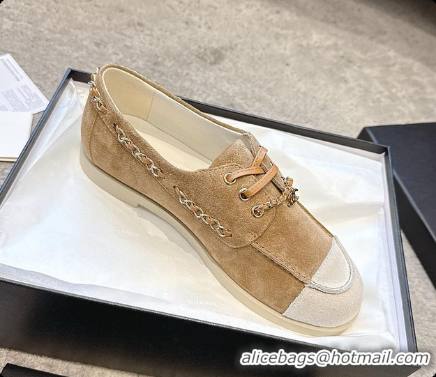 Charming Chanel Moccasins Suede Calfskin Brown & White 60703109