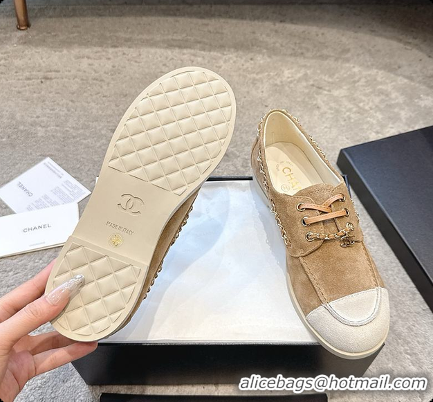 Charming Chanel Moccasins Suede Calfskin Brown & White 60703109