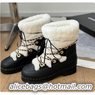 Buy Luxury Chanel Cuffed Lamb Wool Snow Boots White 60703110