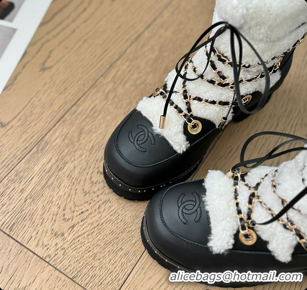 Buy Luxury Chanel Cuffed Lamb Wool Snow Boots White 60703110
