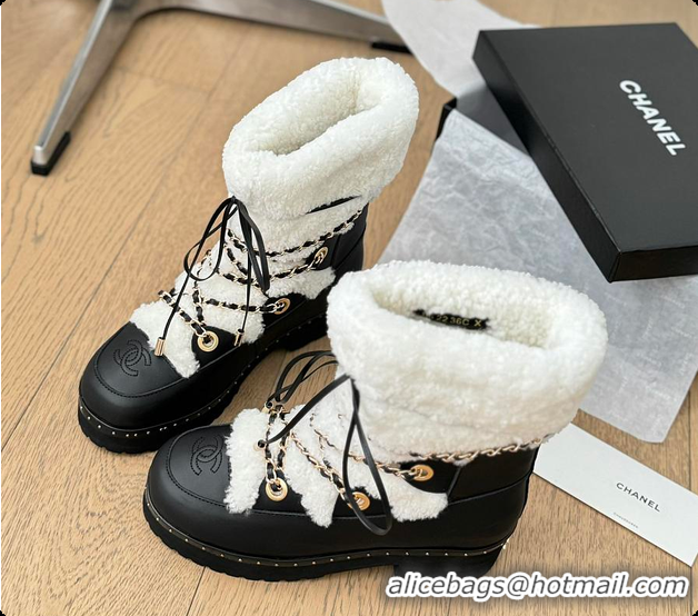 Buy Luxury Chanel Cuffed Lamb Wool Snow Boots White 60703110