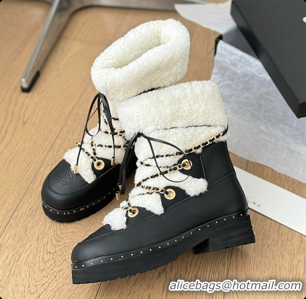 Buy Luxury Chanel Cuffed Lamb Wool Snow Boots White 60703110