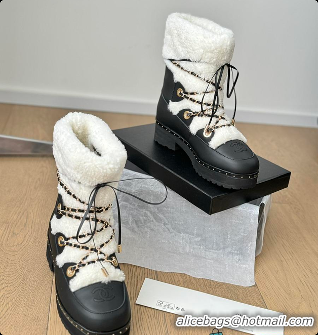 Buy Luxury Chanel Cuffed Lamb Wool Snow Boots White 60703110
