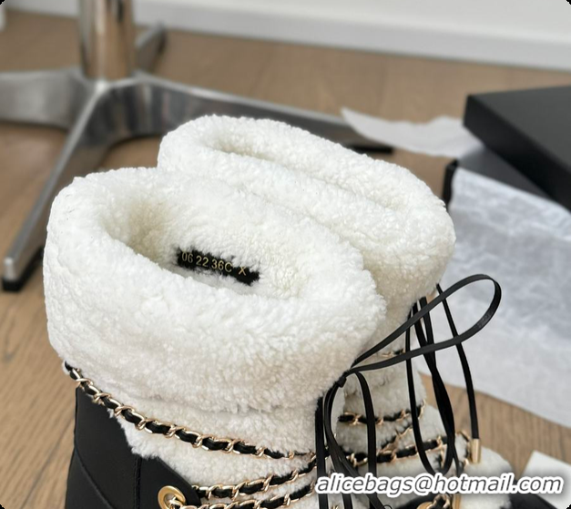 Buy Luxury Chanel Cuffed Lamb Wool Snow Boots White 60703110