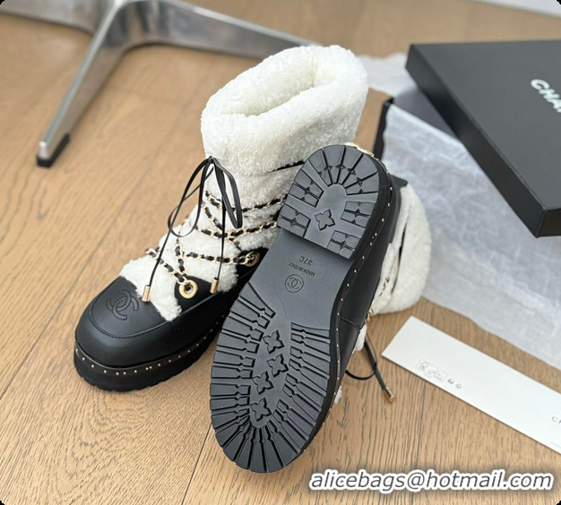 Buy Luxury Chanel Cuffed Lamb Wool Snow Boots White 60703110