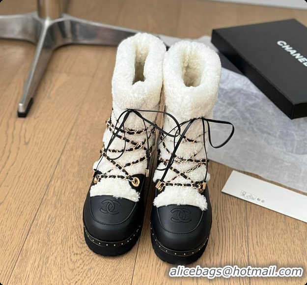 Buy Luxury Chanel Cuffed Lamb Wool Snow Boots White 60703110