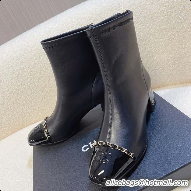 Good Looking Chanel Patent Leather Ankle boots Black 60703111