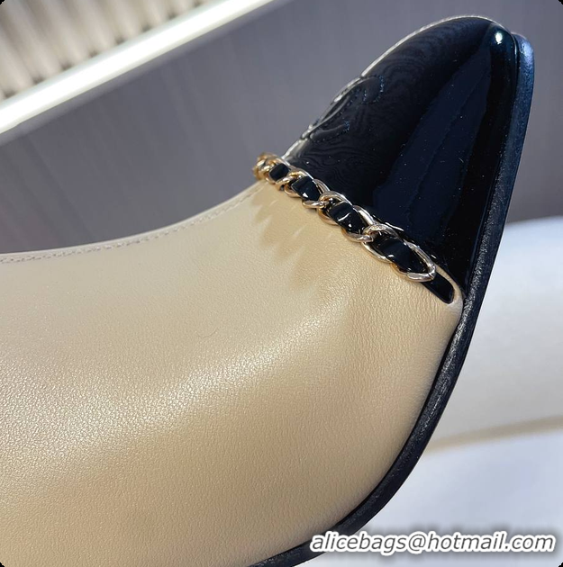 Low Cost Chanel Patent Leather Ankle boots Beige 60703111