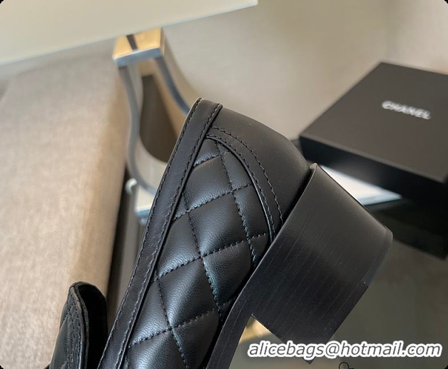 Shop Duplicate Chanel CC Quilted Heart Heel Loafers in Black 60703112