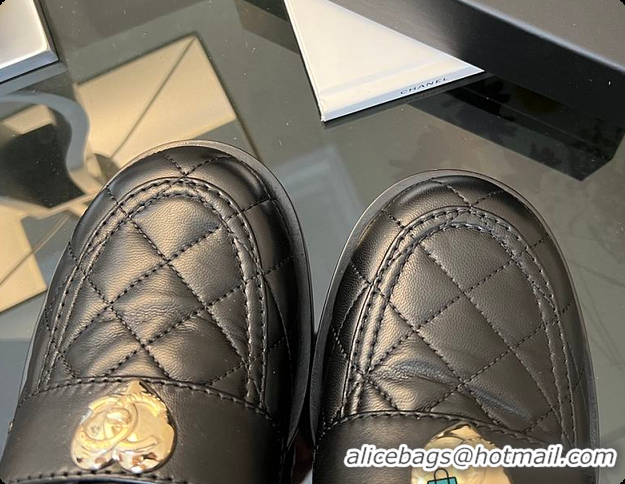 Shop Duplicate Chanel CC Quilted Heart Heel Loafers in Black 60703112