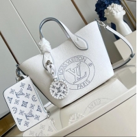 Sophisticated Louis Vuitton Blossom PM Tote Bag in Mahina Perforated Calfskin M11734 White/Blue 2024