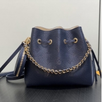 Cheap Louis Vuitton Bella Bucket Bag in Mahina Perforated Leather M14315 Navy Blue 2025