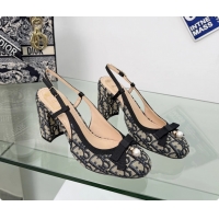 Low Price Dior Ballet Slingback Pumps Cotton Embroidered with Deep Blue Dior Oblique 80MM 6063012