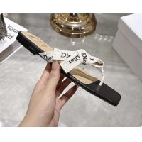 Grade Quality Dior Jadior Flat Thong Sandals White Black Embroidered Cotton and Trench lambskin 6070201
