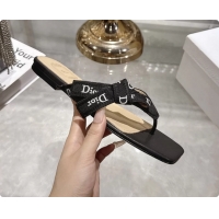 Best Grade Dior Jadior Flat Thong Sandals Black Embroidered Cotton and Trench lambskin 6070201