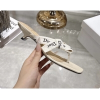 Classic Hot Dior Jadior Heeled Thong Sandals Latte White Embroidered Cotton and Trench lambskin 6070202