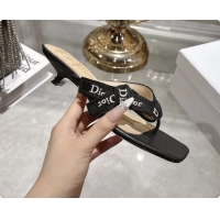 Low Cost Dior Jadior Heeled Thong Sandals Black Embroidered Cotton and Trench lambskin 6070202