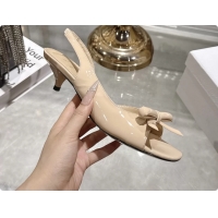Shop Cheap Dior Bow Heeled Slingback Sandals Beige Patent Leather 35MM 6070205