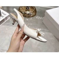 Duplicate Dior Bow Heeled Slingback Sandals White Satin Fabric 35MM 6070205