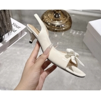 Sumptuous Dior Bow Heeled Slingback Sandals White Patent Leather 35MM 6070205