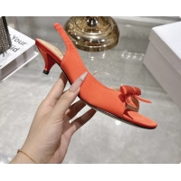 Stylish Dior Bow Heeled Slingback Sandals Orange Satin Fabric 35MM 6070205