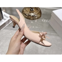 Hot Style Dior Bow Heeled Slingback Sandals Light Pink Satin Fabric 35MM 6070205