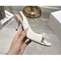 Luxurious Dior Bow Heeled Slingback Sandals White Satin Fabric 75MM 6070205