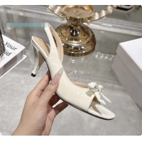 Best Product Dior Bow Heeled Slingback Sandals White Patent Leather 75MM 6070205