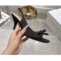Buy Luxury Dior Bow Heeled Slingback Sandals Black Satin Fabric 75MM 6070205