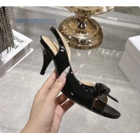 Crafted Dior Bow Heeled Slingback Sandals Black Patent Leather 75MM 6070205