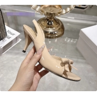 Pretty Style Dior Bow Heeled Slingback Sandals Beige Patent Leather 75MM 6070205