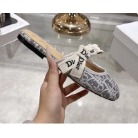 Shop Duplicate Dior Jadior Bow Flats Mules Gray Dior Oblique Denim Fabric 6070206