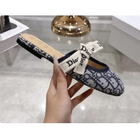 Popular Style Dior Jadior Bow Flats Mules Blue Dior Oblique Denim Fabric 6070206