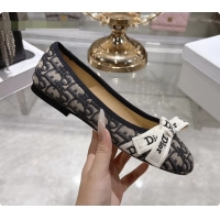 Unique Style Dior Jadior Bow Ballet Flats Navy Blue Dior Oblique Denim Fabric 6070207