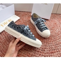 Comfortable Dior WalknDior Platform Sneakers Blue Dior Painted Ribbon Embroidered Cotton 6070207