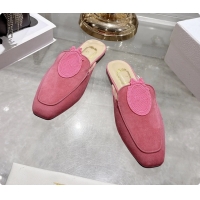 Buy Discount Dior Medaillon Flat Mules Pink Suede Leather 6070208