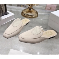 Dior Medaillon Flat Mules Light Beige Suede Leather 6070208