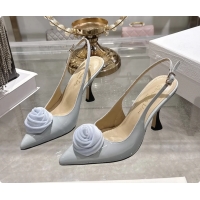 Pretty Style Dior Jadior Rose Flower Slingback Pumps Light Blue Patent Leather 95MM 6070209