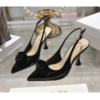 Grade Quality Dior Jadior Rose Flower Slingback Pumps Black Patent Leather 95MM 6070209