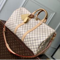Buy Discount Louis Vuitton Damier Azur Canvas Keepall Bandouliere 45 Checkered Travel Bag N40909