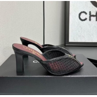 Fashionable Chanel Coco Beach Mesh And Lambskin Mules With CC Logo Heel 80MM CH19156 Black 2026