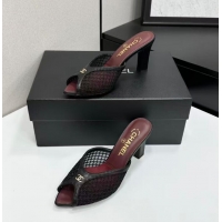 Fashionable Chanel Coco Beach Mesh And Lambskin Mules With CC Logo Heel 80MM CH19156 Black 2026