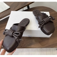 Good Quality Loewe Flamenco Knot Flat Mules Shoes Dark Brown Lambskin Leather 6070313