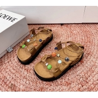 Good Product Loewe x Paulas Ibiza Anagram Pebble Bead Leather Sandal Brown 6070315