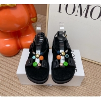 Good Looking Loewe Pebble Beads Fussbett Flat Sandals Black Nappa Lambskin Leather 6070317